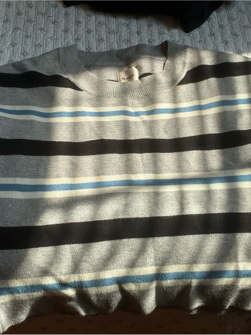 Maeve Striped Crewneck Sweater - Gray, Black & Light Blue